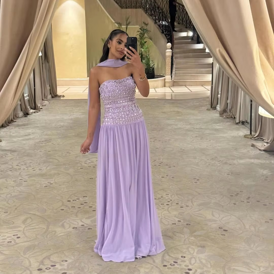 Wholesale Chiffon Lilac Dress Lilac Pleated Design, Short Sleeves |  Alibaba.com