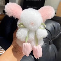 Porte-clés Lapin Mignon Fait Main Doux et Léger avec Nœud, Breloque de Sac, Poupée en Peluche Lapin Rex Tulipe de 10 cm, Pendentif pour Clés de Voiture, Cadeau pour Enfants