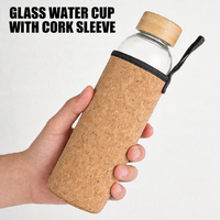 Botol Air Kaca Reusable Grosir 500ml/750ml/1000ml, Tutup Bambu, Sarung Gabus, Anti Bocor, untuk Minuman Energi, Kemasan Custom