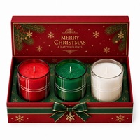 Coffret Cadeau de Noël en Verre à Motif Écossais, Ensemble de 3 Pièces, Cadeau Festif, Bougies Parfumées Personnalisées en Usine