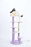 Arbre à chat moderne multicouche violet avec motif nuage et lune, tour d'escalade et griffoir pour chat