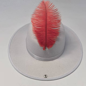 Chapeau en feutre rétro artistique avec grande décoration en plumes, noir, à calotte plate, protection solaire, pour l'extérieur, les voyages et les fêtes - Product Image 6