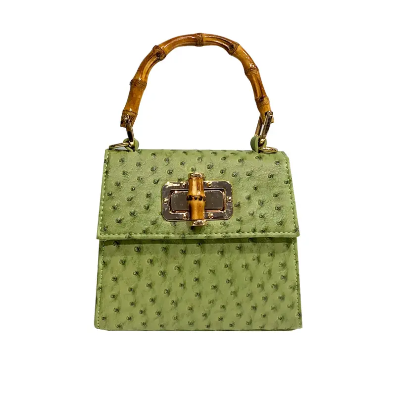 Sac à main en cuir d'autruche pour femmes, avec poignée bambou, accessoire du moyen-orient, nouvelle collection 2020