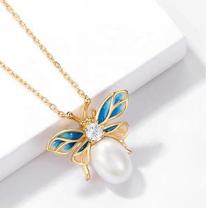 Bijoux en argent sterling 925, pendentif guêpe en perle, breloques papillon en émail - Product Image 2