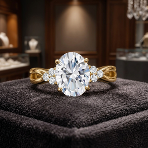 Anillo de Compromiso con Diamante Cultivado en Laboratorio, Corte Ovalado, Certificado por IGI, con Diamantes Laterales en Oro de 10K, 14K, 18K, Plata 925, 935 - Product Image 1