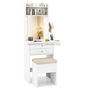 Tocador de Maquillaje Moderno con Espejo Iluminado, <span class=keywords><strong>Taburete</strong></span> Acolchado Plegable, 2 Cajones, Modular, Ecológico, <span class=keywords><strong>para</strong></span> Apartamento u Hotel - Product Image 1