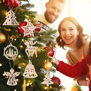 Árbol de Navidad de madera sin terminar cortado con láser, adornos colgantes de ciervo de madera, colgante