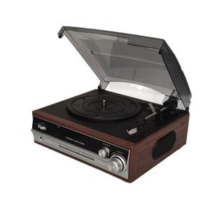 Tourne-disque vintage en bois MDF, directement de l'usine, 3 vitesses, compatible vinyle, cassette, USB, carte SD, Bluetooth, haut-parleur intégré, AUX, RCA - Product Image 1