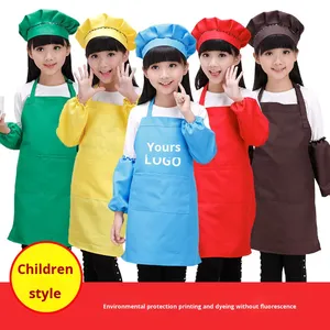 Ensemble tablier sans manches pour enfants avec logo personnalisé, bavoir imperméable inspiré de l'art coréen pour la peinture et le dessin, couleur unie, en polyester, avec tour de cou - Product Image 2