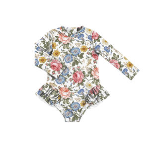 Maillots de bain floraux à volants pour bébés, nourrissons et tout-petits, maillots de bain à fermeture éclair pour filles, maillots de bain à manches longues pour petites filles - Product Image 1