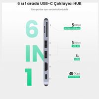 Adaptador UGREEN USB C Hub para MacBook con 4K-HDMI Thunderbolt 3 100W Power Delivery Lector de tarjetas SD TF y 2 puertos USB 3,0