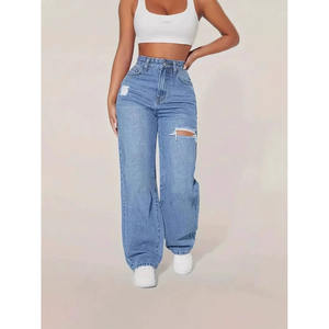 Jeans Lunghi Lavati e Strappati per Donna in Stile Europeo e Americano per il Commercio Estero - Product Image 1