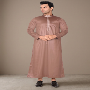 Qamis Homme Marron en Polyester à Manches Longues, Col Montant, Boutons sur le Devant, Longueur Ras du Sol, Robe de Prière Musulmane Traditionnelle Arabe - Product Image 2