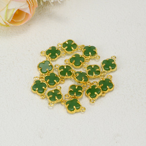 Alloy Gold Plated Imitation Jade Four Leaf <b>Clover</b> Pendant For <b>Bracelet</b> Making Jewelry Findings Mixed Shapes Color 1 Color 2 - Product Image 4