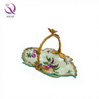 Bol à fruits en céramique coloré peint à la main avec support en laiton, assiette en porcelaine, décoration de table rétro de luxe pour la maison, accessoire de style nouveau