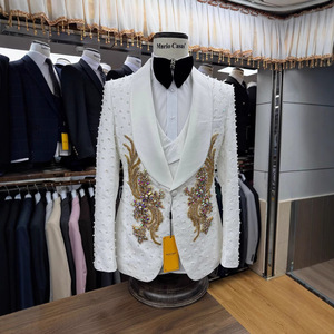 Ensemble de <span class=keywords><strong>costume</strong></span> sur mesure exquis orné de perles et de cristaux, 3 pièces, pour <span class=keywords><strong>homme</strong></span>, <span class=keywords><strong>mariage</strong></span>, bal de promo, <span class=keywords><strong>costume</strong></span> élégant à simple boutonnage - Product Image 3