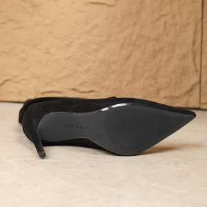 Giày bốt cao đến đầu gối mũi nhọn màu đen sành điệu Giày cao đến đầu gối mỏng dành cho nữ Giày da lộn thoải mái mùa thu/đông - Product Image 2