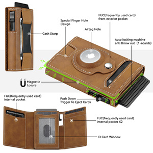 Thông minh airtag ví cho Nam Giới Slim Pop Up Thẻ Ví với airtag chủ RFID PU da trifold Mens Ví với tiền mặt dây đeo - Product Image 2