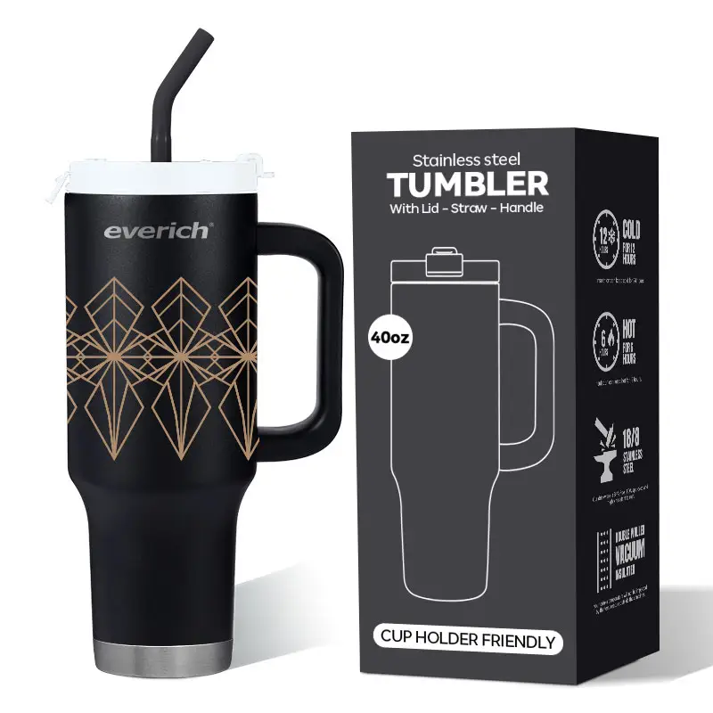 Vaso de acero inoxidable con aislamiento Adventure Quencher de 40oz con asa y tapa, tazas de taza de café reutilizables