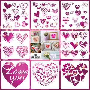 8 pochoirs en forme de cœur pour la <span class=keywords><strong>peinture</strong></span>, pochoirs de 5,9 pouces pour le bois, le <span class=keywords><strong>tissu</strong></span>, les cartes, la <span class=keywords><strong>peinture</strong></span> murale, les meubles, la décoration de la maison - Product Image 1