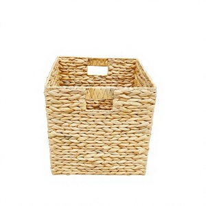 Cesta de Almacenamiento Rectangular de Jacinto de Agua Natural de Moda con Asas, Estilo Sencillo, Organizador Multiusos para Ordenar - Product Image 1
