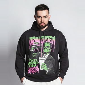 เสื้อฮู้ดดี้ผู้ชายลายกราฟิกฮิปฮอป ผ้าฝ้าย 100% 400GSM สีดำ AWFUL LOT COUGH SYRUP ทรงโอเวอร์ไซส์ สตรีทแวร์ แฟชั่นผู้ชาย ขายส่ง - Product Image 1
