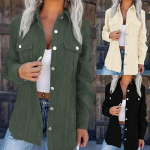 Dropshipping Shopify – Nouvelle veste décontractée légère en velours côtelé pour femme, grande taille, à revers, manches longues, boutonnée sur le devant, couleur unie - Product Image 5