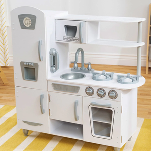 Cuisine miniature en bois blanc vintage américaine classique, ensemble de jeu interactif pour tout-petits, jeu de rôle en cuisine - Product Image 1