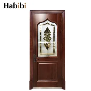 插入设计玻璃木质阿拉伯风格现代Sapele实心房屋入口门实木秋千平面设计外观5年