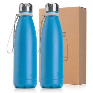 Stainless Steel Vacuum Water <b>Bottle</b> 500ml Double Wall Insulated Travel Flask With Rope Blue Minimalist Design - Product Image 3