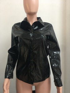 Nueva Colección Otoño/Invierno, Camisa de Manga Larga para Mujer con Estampado de Serpiente Brillante en Cuero PU, Moda - Product Image 5