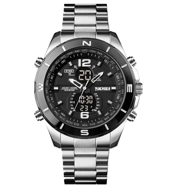 SKMEI 1670 самые популярные аналоговые и цифровые часы из нержавеющей стали, водонепроницаемые спортивные часы с двойным временем, роскошные часы ведущей марки
