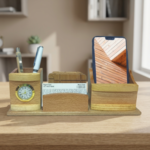 wooden <b>desk</b> organizer Office gift with clock Phone <b>stand</b> pen holder Wooden <b>desk</b> organizer gift - Product Image 3