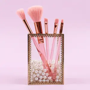 Pennelli personalizzati per il trucco del viso rosa rosa rosa con spennellate morbide a densità make up pennelli mini set 5 con custodia con paillettes