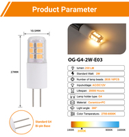 Bombilla LED G4 de araña, 2W, 250LM, equivalente a halógeno de 20W, el más nuevo estándar ERP EMC, Clase E Energy, sin parpadeo