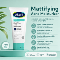 Akaril 75ml Hydratant Matifiant Anti-Acné à 0,5% d'Acide Salicylique, Absorbe l'Excès de Sébum, Fini Mat, Élimine les Imperfections, Peau Nette et Saine