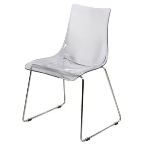 透明批发透明聚丙烯镀铬金属腿水晶塑料餐椅