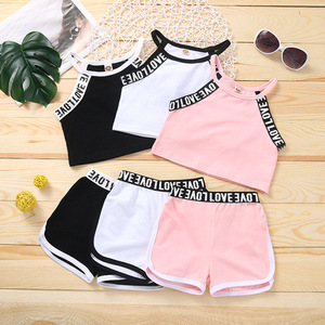 Summer Casual Style Girls Clothes Set Letter Sleeveless Tank Top &amp; Shorts <strong>Fashion</strong> Outfit for Kids &amp; <strong>Teens</strong> - Product Image 1