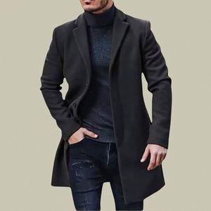معطف رجالي جديد بلون موحد دافئ على الطراز الأوروبي، معطف صوف متوسط الطول - Product Image 3
