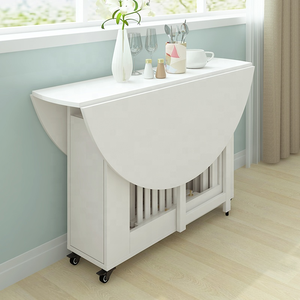 Đồ Nội Thất Tiết Kiệm Không Gian Chất Lượng Cao Bàn Ăn Gấp Bằng Gỗ Tròn Với Drop Leaf Và Bánh Xe - Product Image 3