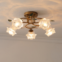 Plafonnier à fleurs American Farmhouse Vintage Glass Floral Shade pour chambre à coucher et salon Éclairage Dimmable