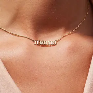 Non Tarnish Free Waterproof Jewelry Mother's Day Mom Gift 18K Gold Plated Stainless Steel Mama Letter Necklace for Women Mom