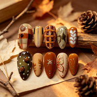 30 faux ongles à presser en amande, motif carreaux de Thanksgiving, papillon, coccinelle, avec lime à ongles, vente en gros, dropshipping