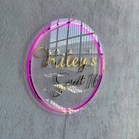 Insegna LED Neon Personalizzata da Parete, Luce Retroilluminata Circolare in Acrilico, Insegna Pubblicitaria IPX6 Impermeabile con Telecomando per Interni