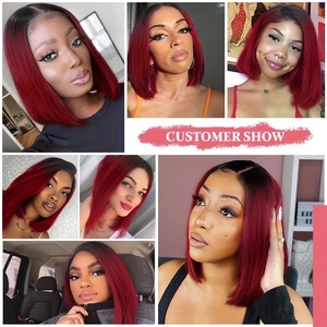<span class=keywords><strong>Dégradé</strong></span> Rouge Noir Épaule Longueur Bob Perruque pour Femmes <span class=keywords><strong>Cheveux</strong></span> Courts Raides Partie Moyenne Résistant À La Chaleur Bob Perruques pour Usage Quotidien Fête - Product Image 6