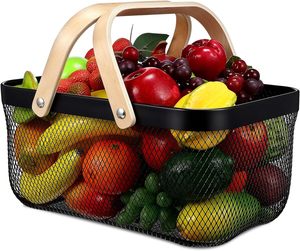Nhà Bếp Gia Đình Đồ Ăn Dã Ngoại Rau Quả Đồ Lặt Vặt Giỏ Kim Loại Hình Chữ Nhật Giỏ Lưới Đựng Đồ Có Tay Cầm - Product Image 5