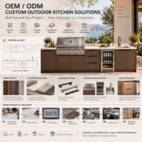 Ensemble d'armoires de cuisine extérieures étanches en bois, modulaires, pour barbecue, pour hôtel, complexe hôtelier, terrasse commerciale
