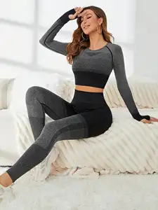 Neues individuelles Logo langärmelig hohe taille leggings fitness set Yoga set weiblich hohl sexy rücken fitness set