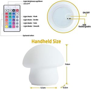 Lampe tactile en forme de champignon à intensité variable, en gel de silice souple, lumière de nuit LED 10W, base en bois, IP44, alimentation AC, autonomie 4-10h, jaune chaud/RGB - Product Image 4