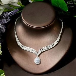 Hibride ใหม่ชุดเครื่องประดับสุดหรูทรงหยดน้ำสำหรับงานแต่งงานของผู้หญิงชุดสร้อยคอเพทายทรงลูกบาศก์ชุดต่างหู N-1913 4ชิ้น - Product Image 4